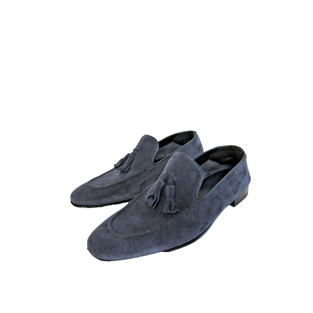 MANOLO BLAHNIK Blue Suede 10 1/2 Italy Men's Slip On Loafers with Tassels